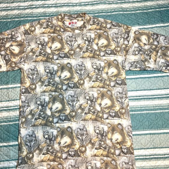 Vintage Busch Gardens Wolves All Over Print Animals T-Shirt Size Medium - Picture 2 of 8